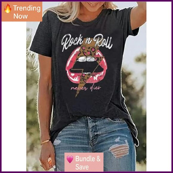 Vintage Rock Music Graphic Tee Cotton Blend Short Sleeve T-Shirt - Picture 4 of 7